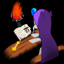 Size: 2048x2048 | Tagged: safe, artist:knife smile, imported from derpibooru, oc, oc only, oc:knife smile, pony, black background, book, cloak, clothes, fire, ink, simple background, solo, thaumcraft, thaumic equestria
