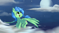 Size: 1920x1080 | Tagged: safe, artist:cxynbl, imported from derpibooru, oc, oc only, oc:snowfall night, pegasus, pony, flying, full moon, moon, night, night sky, pegasus oc, sky, solo, wings