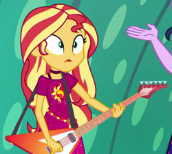 Size: 677x603 | Tagged: safe, imported from derpibooru, screencap, sci-twi, sunset shimmer, twilight sparkle, equestria girls, equestria girls series, spring breakdown, spoiler:eqg series (season 2), cropped, guitar, musical instrument