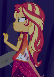 Size: 686x977 | Tagged: safe, imported from derpibooru, screencap, sunset shimmer, equestria girls, equestria girls series, spring breakdown, spoiler:eqg series (season 2), angry, cropped, guitar, musical instrument, solo