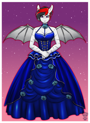 Size: 2200x3000 | Tagged: safe, artist:queenkittyok, imported from derpibooru, anthro, bat pony, clothes, dress, female, gown, solo