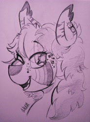 Size: 3022x4090 | Tagged: safe, artist:dsstoner, imported from ponybooru, oc, pony, zebra, art trade, eyelashes, fangs, one eye closed, open mouth, piercing, sparkles, traditional art, wingding eyes, zebra oc