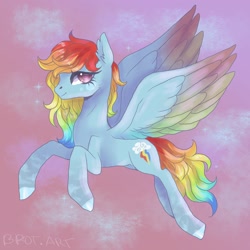 Size: 2048x2048 | Tagged: safe, artist:brot-art, imported from derpibooru, rainbow dash, pegasus, pony, colored wings, female, flying, hooves, multicolored wings, rainbow wings, sternocleidomastoid, wings