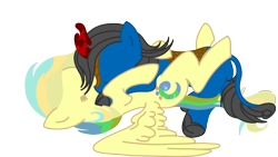 Size: 3840x2160 | Tagged: safe, artist:duran301, imported from derpibooru, oc, oc only, oc:flare flare, oc:harvest duran, kirin, pegasus, base used, kirin oc, pegasus oc, simple background, snuggling, transparent background