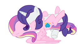 Size: 3840x2160 | Tagged: safe, artist:duran301, imported from derpibooru, princess cadance, rarity, alicorn, unicorn, base used, shipping, simple background, snuggling, transparent background