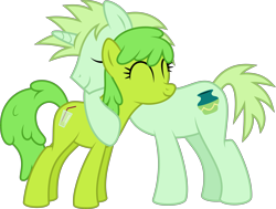 Size: 6625x5000 | Tagged: safe, artist:melisareb, imported from derpibooru, oc, oc only, oc:fresh lime, oc:light malachite, earth pony, pony, unicorn, derpibooru community collaboration, 2023 community collab, ^^, absurd resolution, duo, earth pony oc, eyes closed, female, horn, hug, male, mare, simple background, stallion, transparent background, unicorn oc, vector