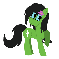 Size: 1000x1000 | Tagged: safe, artist:b-cacto, imported from derpibooru, oc, oc only, oc:prickly pears, earth pony, pony, derpibooru community collaboration, 2023 community collab, earth pony oc, flower, flower in hair, glasses, mole, simple background, solo, transparent background