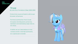 Size: 1280x720 | Tagged: safe, artist:caleanthedisneyfan, imported from derpibooru, trixie, pony, unicorn, 3d, solo, text