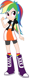 Size: 1000x2576 | Tagged: safe, artist:ajosterio, color edit, edit, imported from derpibooru, rainbow dash, human, equestria girls, boots, clothes, colored, eqg promo pose set, eyebrows, female, fist, human coloration, jacket, looking at you, shirt, shoes, simple background, skirt, smiling, smiling at you, socks, solo, transparent background, vest