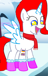 Size: 680x1068 | Tagged: safe, artist:shafiqhafizi70, imported from derpibooru, oc, alicorn, pony, alicorn oc, base used, boots, clothes, horn, scarf, shoes, simple background, watermark, wings, winter, winter outfit