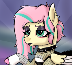 Size: 926x838 | Tagged: safe, artist:thatonefluffs, imported from derpibooru, fluttershy, pegasus, pony, female, fluttergoth, frown, lipstick, solo