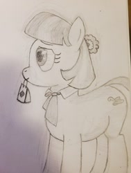 Size: 969x1280 | Tagged: safe, artist:raritymylove, imported from derpibooru, coco pommel, earth pony, pony, bag, female, flower, flower in hair, jewelry, mare, necklace, sketch, traditional art