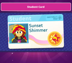 Size: 1124x976 | Tagged: safe, artist:altynp, imported from derpibooru, part of a set, sunset shimmer, human, equestria girls, equestria girls (movie), female, frown, id card, solo