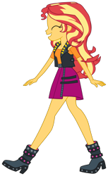 Size: 1616x2647 | Tagged: safe, artist:gmaplay, imported from derpibooru, sunset shimmer, human, do it for the ponygram!, equestria girls, equestria girls series, spoiler:eqg series (season 2), ^^, boots, clothes, cute, cutie mark on clothes, eyes closed, female, geode of empathy, giggling, jewelry, leather, leather vest, magical geodes, necklace, open mouth, open smile, shimmerbetes, shoes, shoulderless shirt, simple background, skirt, smiling, solo, spikes, transparent background, vest