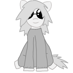 Size: 1200x1200 | Tagged: safe, artist:gotharts, derpibooru exclusive, imported from derpibooru, oc, oc:sightless wonder, earth pony, pony, derpibooru community collaboration, 2023 community collab, blind, clothes, earth pony oc, fe, female, glasses, mare, simple background, sitting, smiling, solo, sweater, transparent background