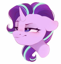 Size: 914x961 | Tagged: safe, artist:melodylibris, imported from derpibooru, starlight glimmer, pony, unicorn, blushing, bust, female, floppy ears, mare, narrowed eyes, simple background, solo, white background