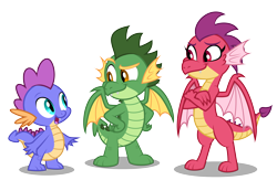 Size: 4282x2965 | Tagged: safe, artist:aleximusprime, imported from derpibooru, oc, oc only, oc:barb the dragon, oc:scorch the dragon, oc:singe the dragon, dragon, flurry heart's story, brother and sister, brothers, dragon oc, dragoness, female, kids, male, non-pony oc, siblings, simple background, spikes, teenaged dragon, transparent background, wings