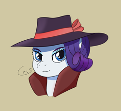 Size: 2192x2008 | Tagged: safe, artist:cristi444n, imported from derpibooru, rarity, pony, unicorn, beige background, blue eyes, detective, detective rarity, hat, short hair, short mane, simple background, solo