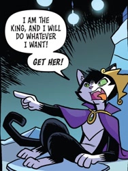 Size: 750x998 | Tagged: safe, artist:tonyfleecs, idw, imported from derpibooru, abyssinian, anthro, spoiler:comic, spoiler:comic97, dialogue, g4, king meowmeow, male, season 10, solo, speech bubble