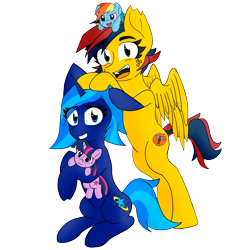 Size: 2000x2000 | Tagged: safe, artist:max rider, derpibooru exclusive, imported from derpibooru, rainbow dash, twilight sparkle, oc, oc:firestorm metallic, oc:stellar dust, pegasus, pony, unicorn, derpibooru community collaboration, 2023 community collab, digital art, female, horn, pegasus oc, plushie, simple background, transparent background, unicorn oc