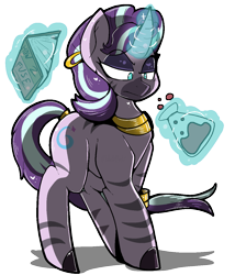 Size: 1090x1273 | Tagged: safe, artist:malachimoet, imported from derpibooru, starlight glimmer, oc, oc only, oc:voodoo charms, pony, zebra, fusion, fusion:starlight glimmer, fusion:zecora, simple background, solo, transparent background