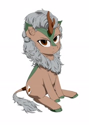 Size: 2480x3508 | Tagged: source needed, safe, artist:极端唯物, imported from derpibooru, oc, oc only, unnamed oc, kirin, cloven hooves, eyebrows, friendship is a lie, high res, kirin oc, looking at you, simple background, sitting, smiling, smiling at you, solo, white background