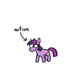 Size: 871x748 | Tagged: safe, artist:punkittdev, imported from derpibooru, twilight sparkle, pony, unicorn, arrow, autism, autistic twilight, female, headcanon, horsecomix, looking sideways, mare, simple background, solo, text, unicorn twilight, white background