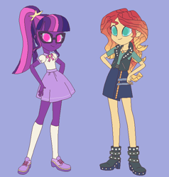 Size: 570x600 | Tagged: safe, artist:cloudofalltrades, imported from derpibooru, sci-twi, sunset shimmer, twilight sparkle, human, equestria girls, blue background, eqg promo pose set, simple background