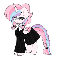 Size: 3000x3000 | Tagged: safe, artist:ladylullabystar, imported from derpibooru, oc, oc only, oc:lullaby star, alicorn, alicorn oc, braid, braided tail, clothes, cosplay, costume, female, horn, mare, simple background, solo, tail, transparent background, wednesday addams, wings