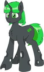 Size: 755x1214 | Tagged: artist needed, safe, imported from derpibooru, oc, oc only, oc:scapegoat, changeling, original species, unicorn, derpibooru community collaboration, 2023 community collab, green changeling, male, simple background, solo, transparent background