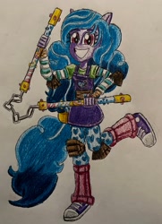 Size: 2394x3307 | Tagged: safe, artist:bozzerkazooers, imported from derpibooru, izzy moonbow, human, equestria girls, equestria girls-ified, female, g5, g5 to equestria girls, generation leap, high res, nunchucks, solo, traditional art, weapon