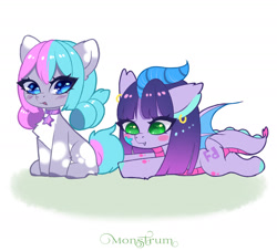 Size: 2000x1819 | Tagged: safe, artist:monstrum, imported from derpibooru, oc, oc only, oc:dragori, oc:nancy, dracony, dragon, earth pony, hybrid, pony, chibi, duo, earth pony oc, oc x oc, playful, playing, shipping