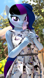 Size: 2160x3840 | Tagged: safe, artist:anthroponiessfm, imported from derpibooru, oc, oc:maple cake, anthro, 3d, anthro oc, clothes, dress, female, flower, looking at you, sniffing, source filmmaker