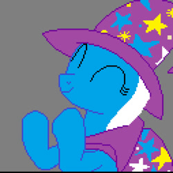 Size: 894x894 | Tagged: safe, artist:kettuwuandcalico, imported from derpibooru, trixie, pony, unicorn, cape, clothes, female, gray background, hat, mare, pixel art, simple background, solo, trixie's cape, trixie's hat