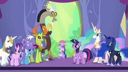 Size: 1280x720 | Tagged: safe, artist:j-pinkie, edit, edited screencap, imported from derpibooru, screencap, vector edit, discord, prince blueblood, princess celestia, princess luna, starlight glimmer, thorax, trixie, twilight sparkle, alicorn, changedling, changeling, draconequus, pony, unicorn, celestial advice, cute, discute, equestrian pink heart of courage, female, implied bluetrix, king thorax, male, mare, stallion, twilight sparkle (alicorn), unshorn fetlocks, vector