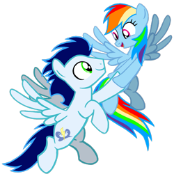 Size: 1099x1099 | Tagged: safe, artist:mlplary6, imported from derpibooru, rainbow dash, soarin', pegasus, pony, female, flying, holding hooves, looking at each other, looking at someone, male, mare, shipping, simple background, smiling, smiling at each other, soarindash, stallion, straight, transparent background, vector