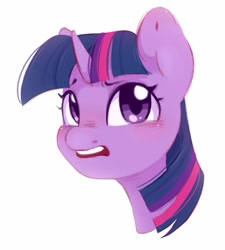 Size: 879x977 | Tagged: safe, artist:melodylibris, imported from derpibooru, twilight sparkle, pony, bust, ear cleavage, female, mare, open mouth, portrait, simple background, solo, white background