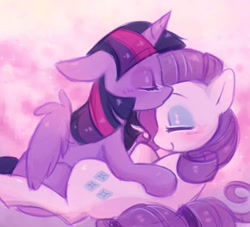 Size: 1100x1000 | Tagged: safe, artist:horseyuris, imported from derpibooru, rarity, twilight sparkle, alicorn, pony, duo, duo female, eyes closed, female, forehead kiss, kissing, lesbian, mare, rarilight, shipping, twilight sparkle (alicorn)