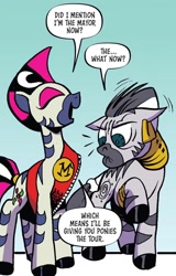 Size: 750x1170 | Tagged: safe, artist:andypriceart, idw, imported from derpibooru, marini, zecora, zebra, spoiler:comic90, dialogue, duo, emanata, faic, female, g4, gradient background, mare, mayor, season 10, speech bubble