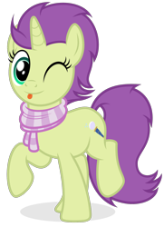 Size: 1300x1800 | Tagged: safe, artist:devfield, imported from derpibooru, oc, oc only, oc:sky spark, pony, unicorn, :p, clothes, female, horn, looking at you, mare, one eye closed, scarf, shading, shadow, simple background, solo, striped scarf, tail, tongue out, transparent background, unicorn oc, wink, winking at you