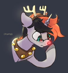 Size: 1127x1200 | Tagged: safe, artist:laymy, imported from derpibooru, oc, oc only, pony, unicorn, animal costume, bust, christmas, costume, glasses, gray background, holiday, horn, horn ring, reindeer costume, ring, simple background, solo, unicorn oc
