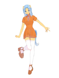 Size: 1916x2517 | Tagged: safe, artist:缶詰, imported from derpibooru, oc, oc only, oc:aurore soleilevant, human, equestria girls, clothes, dress, kneesocks, looking at you, orange, simple background, socks, solo, thigh highs, white background
