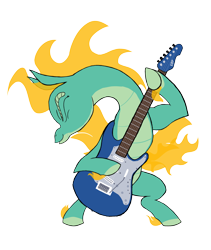 Size: 4800x5678 | Tagged: safe, artist:jsacos, imported from derpibooru, dragon, hybrid, longma, art pack:tianhuo art pack, them's fightin' herds, community related, electric guitar, eyes closed, guitar, musical instrument, scaled underbelly, simple background, solo, tail, tianhuo (tfh), transparent background, wings