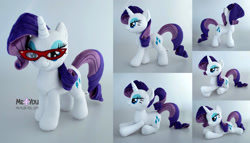 Size: 2400x1374 | Tagged: safe, artist:meplushyou, imported from derpibooru, rarity, pony, unicorn, glasses, irl, photo, plushie, rarity's glasses, solo