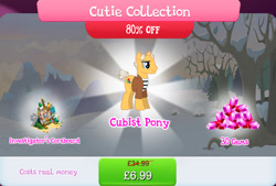 Size: 1261x854 | Tagged: safe, imported from derpibooru, pinto paintcaster, bundle, bush, clothes, costs real money, english, food, gameloft, gem, male, mobile game, my little pony: magic princess, numbers, official, pie, sale, solo, solo focus, spoon, stallion, text