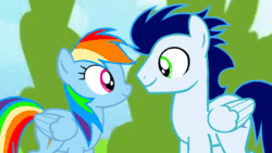 Size: 1920x1080 | Tagged: safe, artist:mlplary6, imported from derpibooru, rainbow dash, soarin', pegasus, pony, animated, female, gif, looking at each other, looking at someone, male, mare, nuzzling, shipping, show accurate, smiling, smiling at each other, soarindash, stallion, straight