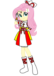 Size: 1280x1814 | Tagged: safe, artist:omegaridersangou, imported from derpibooru, fluttershy, human, equestria girls, equestria girls series, clothes, clothes swap, female, kaitou jeanne, phantom thief jeanne, simple background, solo, transparent background, uniform