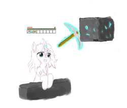 Size: 798x683 | Tagged: safe, artist:hieq, imported from derpibooru, oc, oc only, kirin, diamond, kirin oc, minecraft, pickaxe, simple background, solo, stone, white background