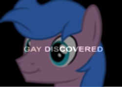 Size: 841x601 | Tagged: safe, artist:rolibibi_2, editor:electricrodent, imported from derpibooru, oc, oc only, oc:mach mocha, earth pony, black background, earth pony oc, male, shitposting, simple background, smiling, solo, text