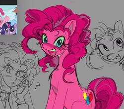 Size: 1594x1410 | Tagged: safe, artist:rxrywwi, imported from derpibooru, pinkie pie, earth pony, pony, open mouth, open smile, sketch, smiling, solo